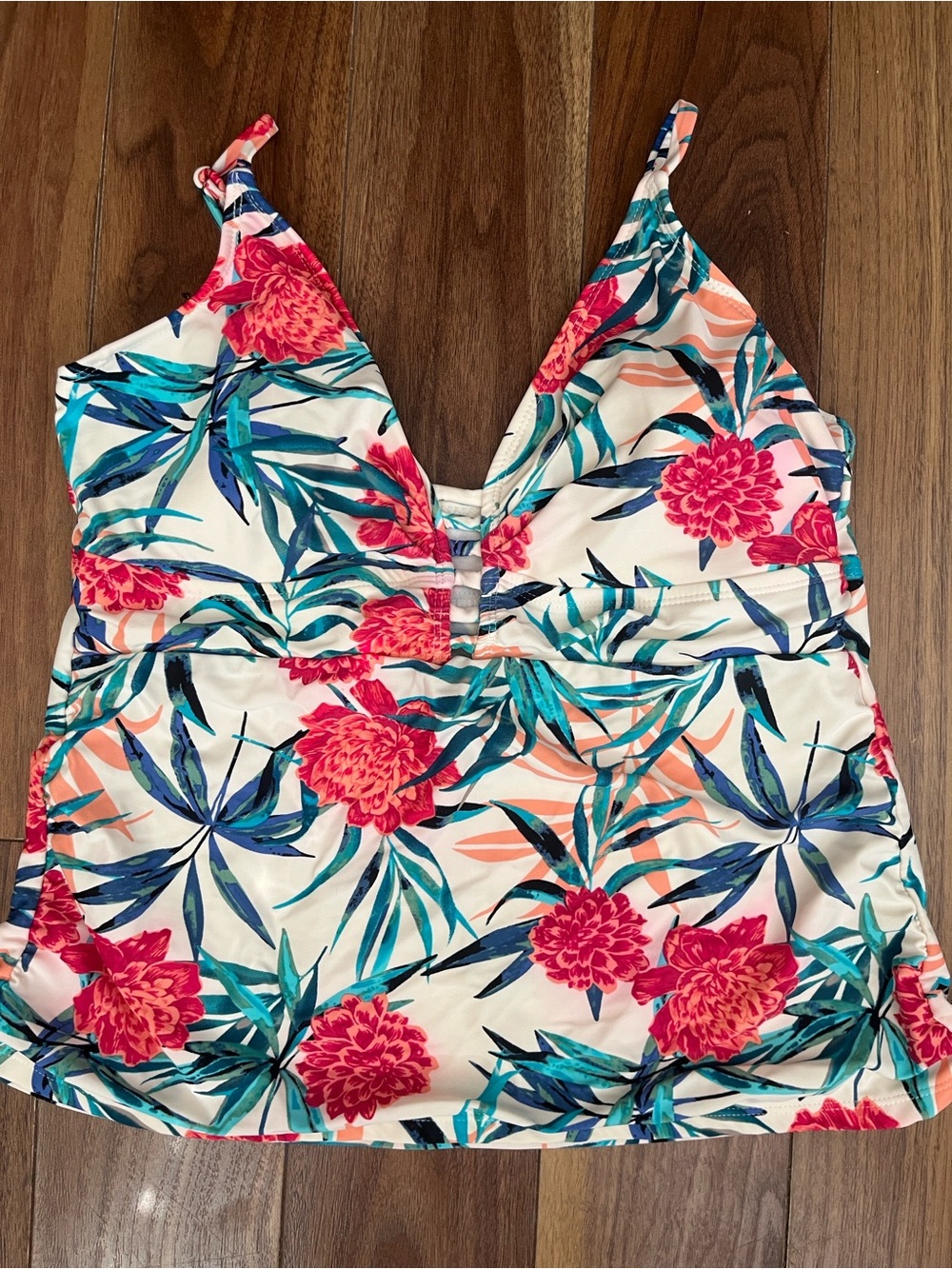 George Coral, Teal & Navy Floral V-Neck Tankini Top Summer Swimwear